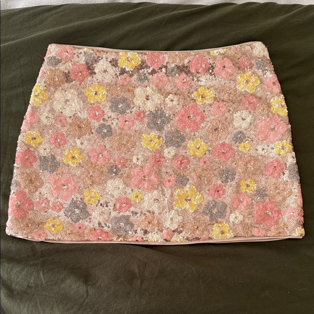 Cider Floral Sequin Pencil Skirt - Pink, Yellow, Cream